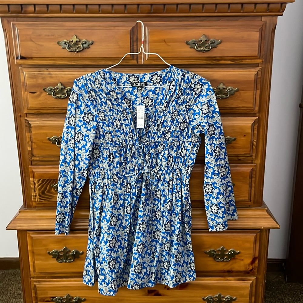 J Crew Tiered Tie-front Beach Dress in Blue Floral XS